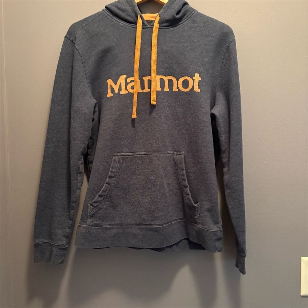 Marmot Men's Medium Blue Pullover Hoodie Fleece Lined Kangaroo Pocket